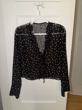 Zara Black Polka Dot Ruffled Tie-Front Blouse